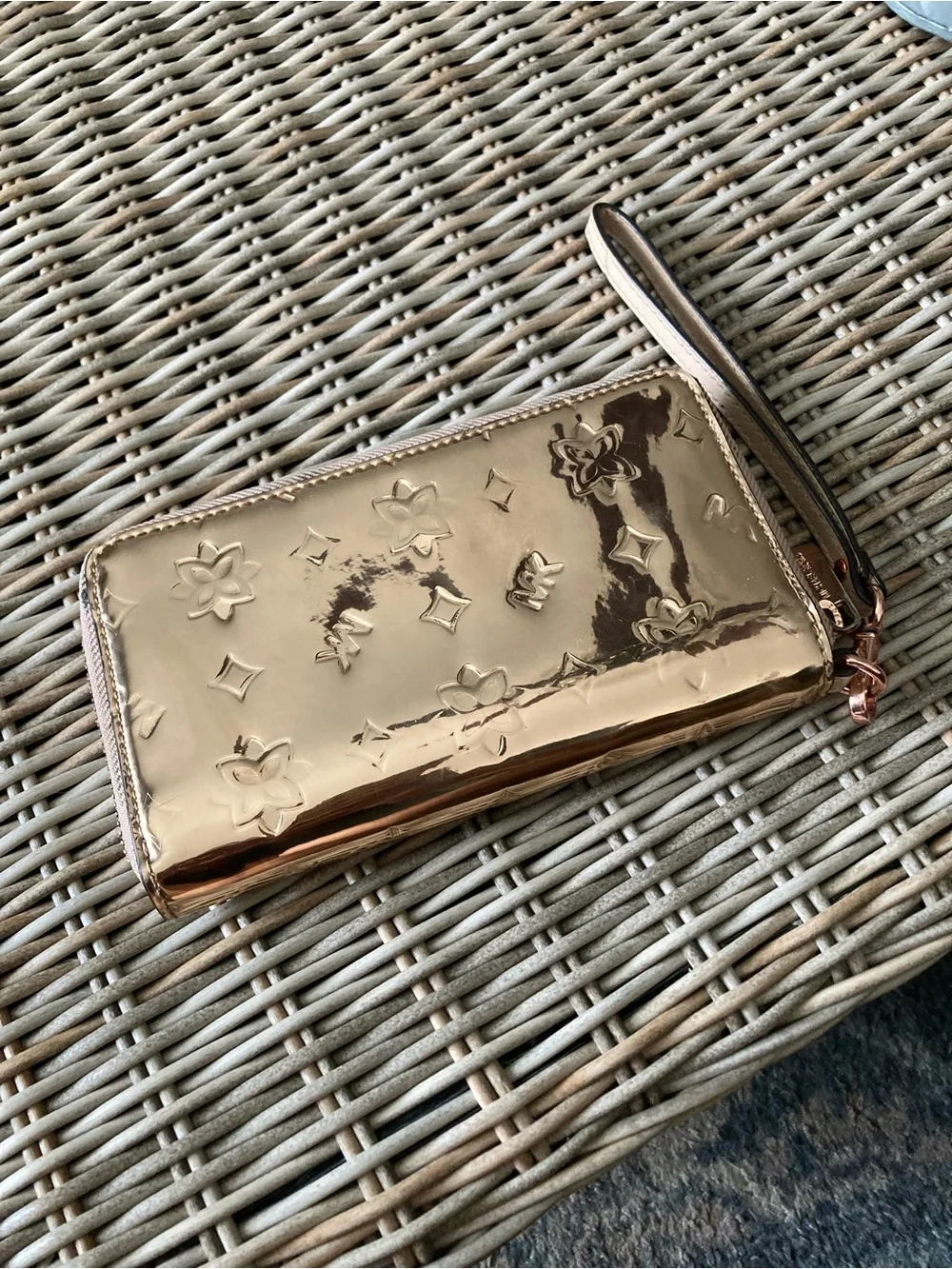 Michael Kors Metallic Rose Gold Embossed Wristlet Card Holder